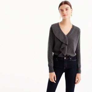 J. Crew 100% Cashmere Ruffle V-Neck Sweater XL